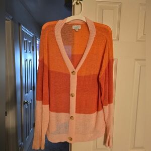 Mud Pie Pink and Orange Colorblock Button Cardigan